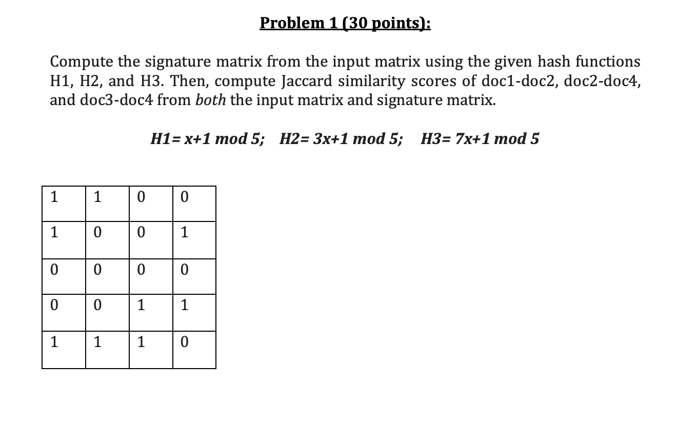 Solved Problem 1 (30 points) Compute the signature matrix