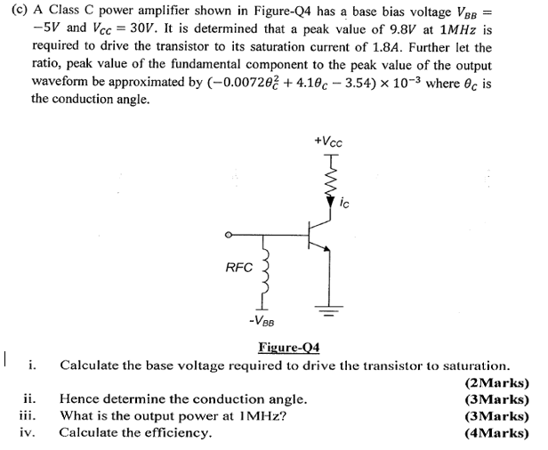 Solved (c) A Class C power amplifier shown in Figure04 has