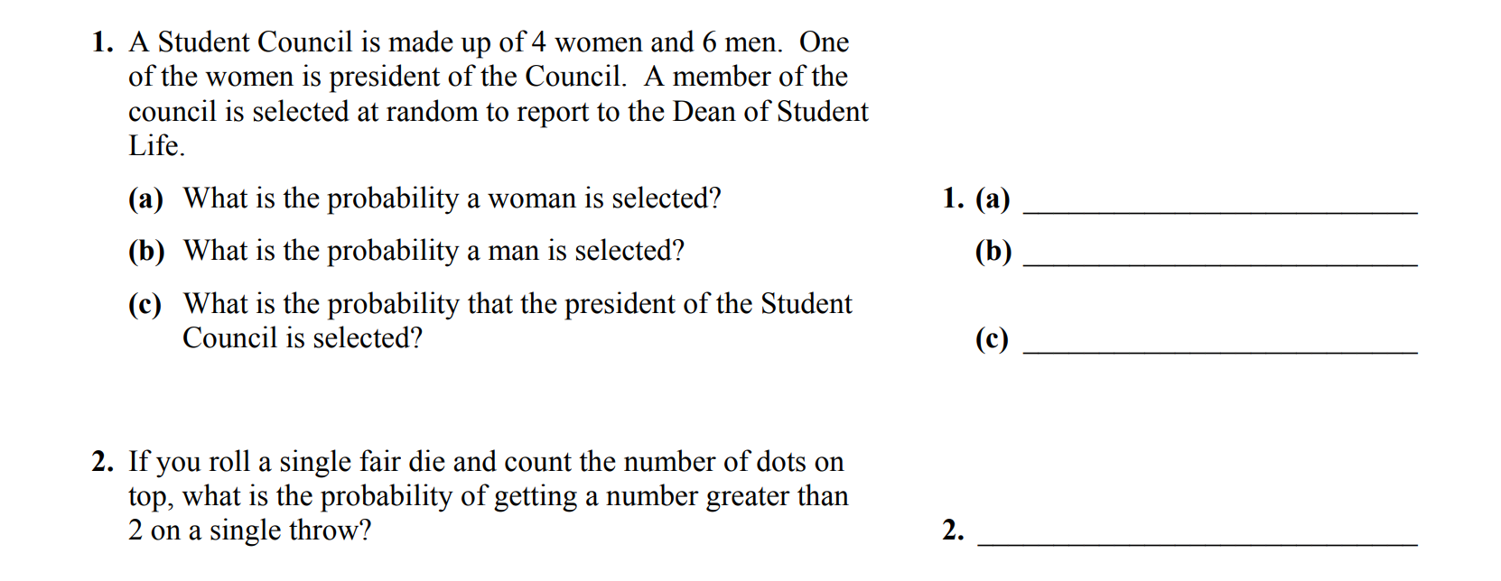 Solved 1. A Student Council is made up of 4 women and 6 men. | Chegg.com