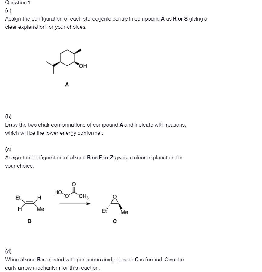 Solved Question 1. (a) Assign The Configuration Of Each | Chegg.com