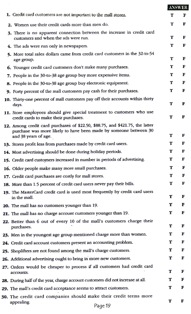 Solved If a statement is based on the facts in Above 1- 10, | Chegg.com