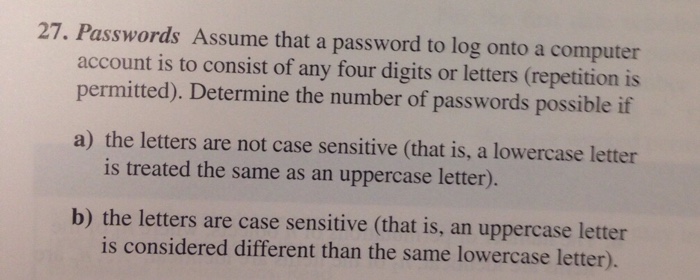 Solved 27. Passwords Assume that a password to log onto a | Chegg.com