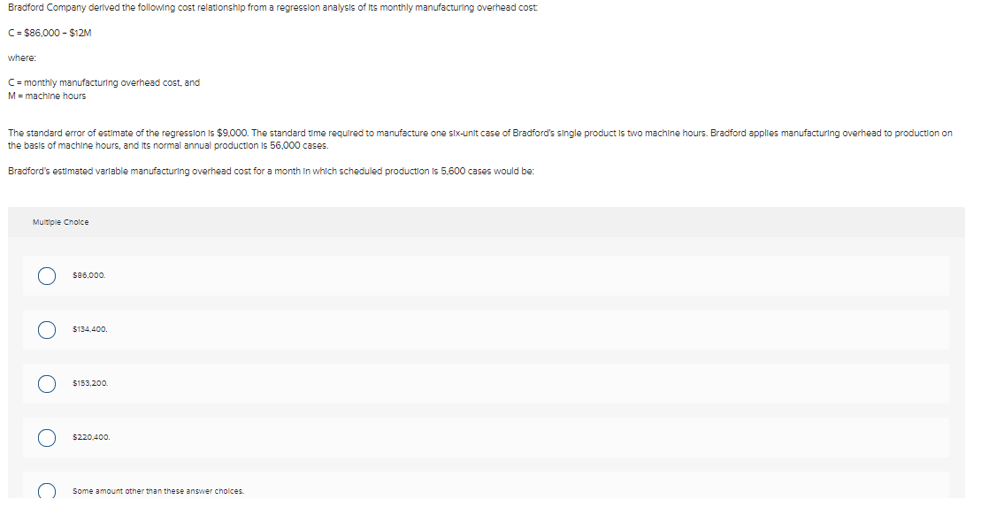 Solved Bradford Company derived the following cost