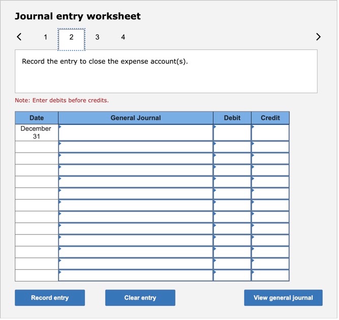 Solved Journal entry worksheet Record the entry to close the | Chegg.com