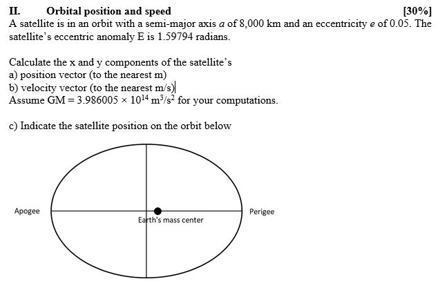 II. Orbital position and speed [30\%] A satellite is | Chegg.com