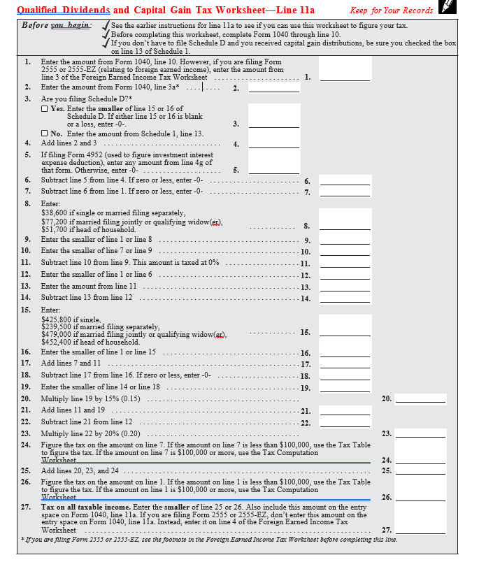 2020 Qualified And Capital Gain Tax Worksheet