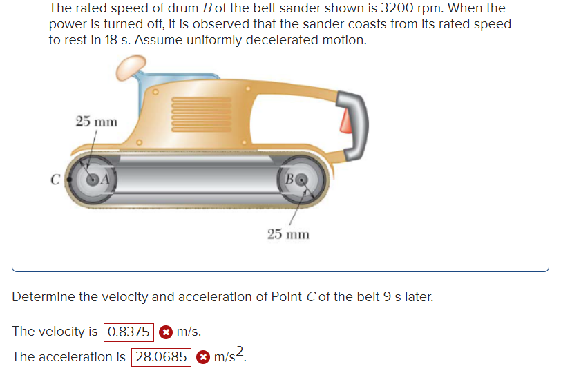 Solved The rated speed of drum B of the belt sander shown is | Chegg.com