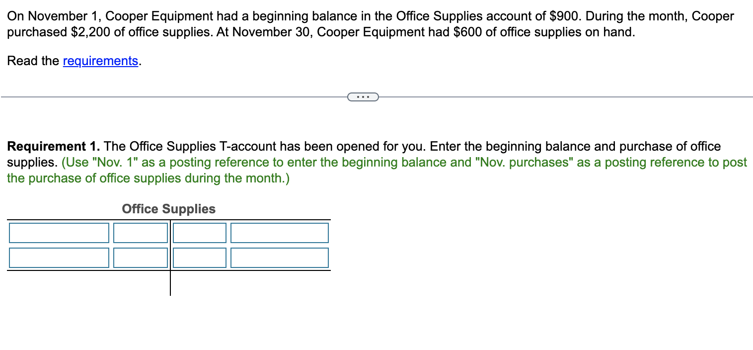 Solved On November 1, Cooper Equipment had a beginning