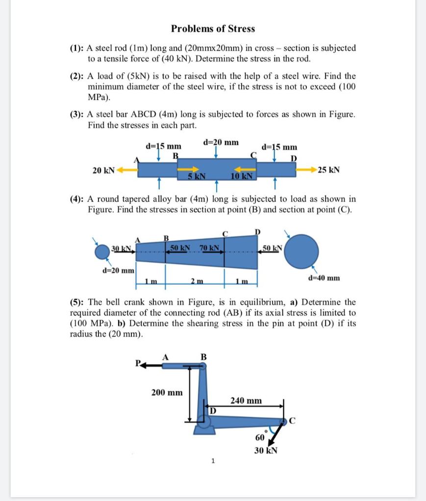 Solved Problems of Stress (1) A steel rod (1m) long and