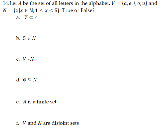 Solved 14. Let A Be The Set Of All Letters In The Alphabet, | Chegg.com