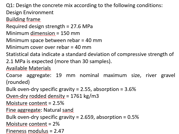 Solved Q1 Design the concrete mix according to the