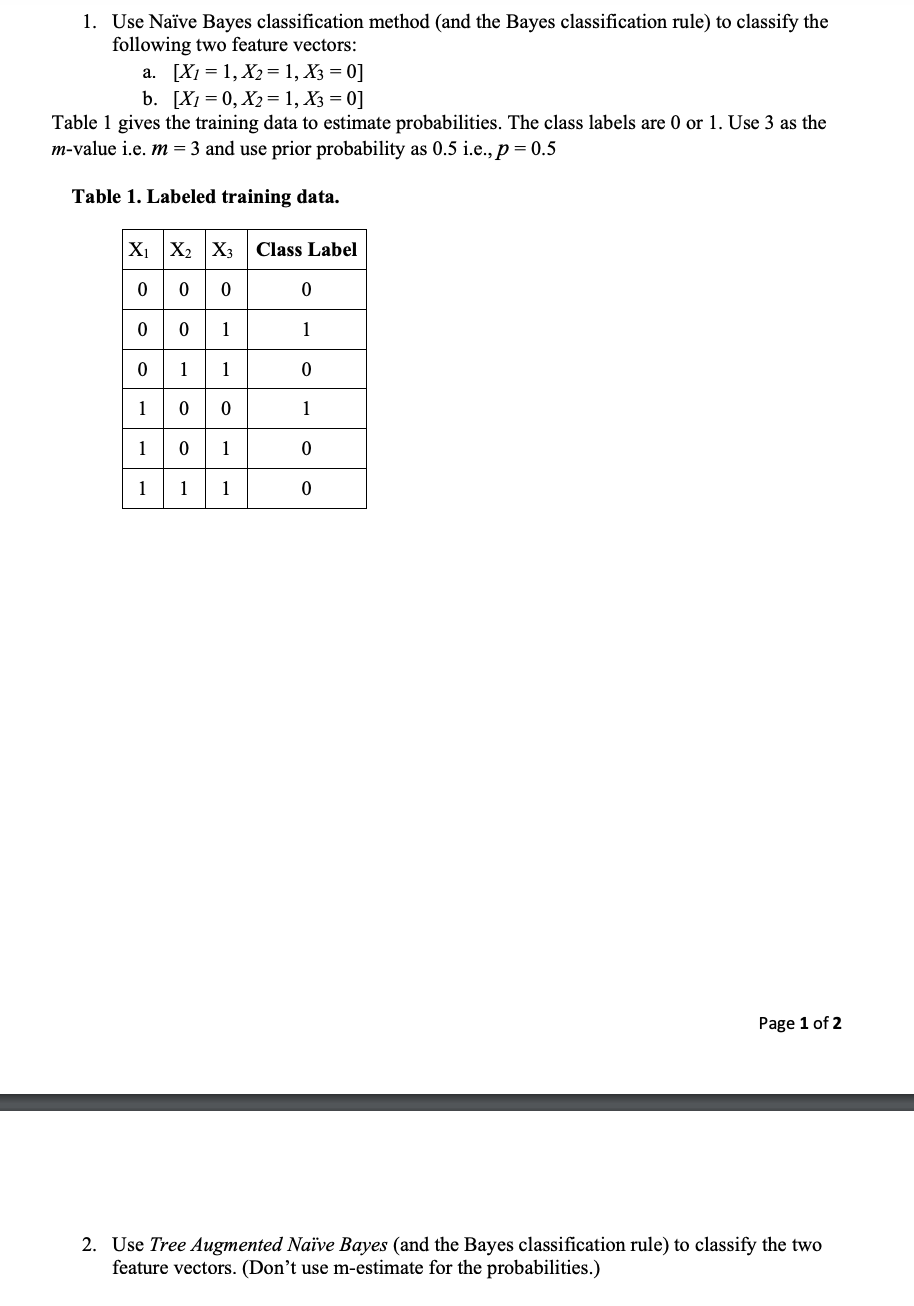 Solved 1. Use Naïve Bayes Classification Method (and The | Chegg.com