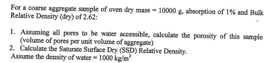 Solved For a coarse aggregate sample of oven dry mass =10000 | Chegg.com