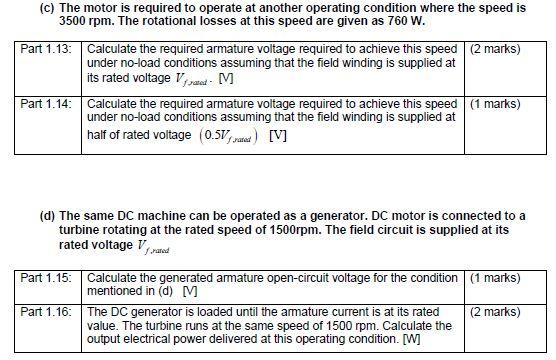 Solved C The Motor Is Required To Operate At Another Op Chegg Com