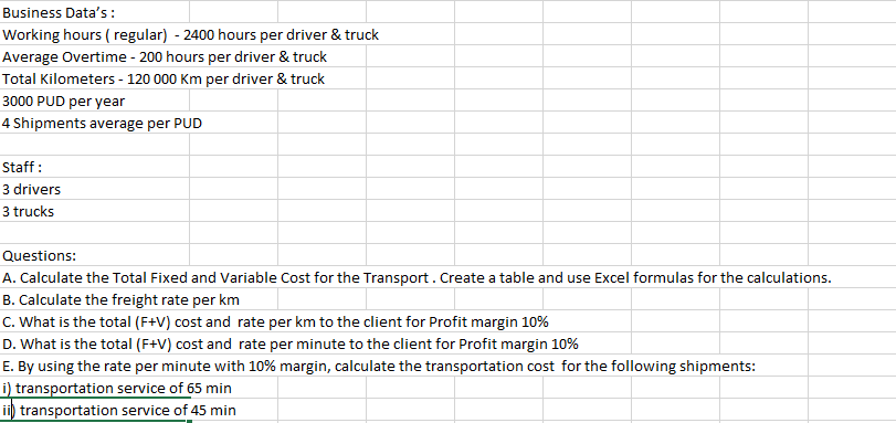 Calculate Fixed And Variable Cost And The Freight | Chegg.com