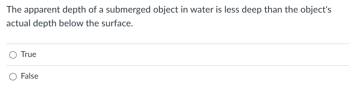 Solved The apparent depth of a submerged object in water is | Chegg.com