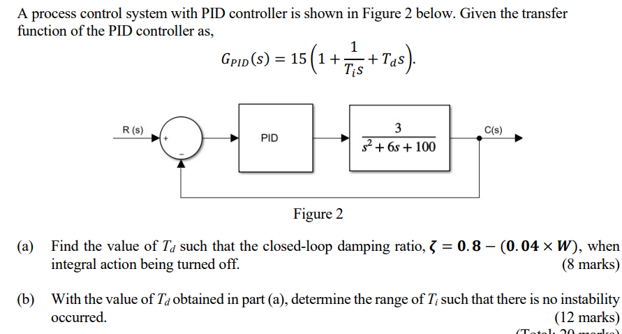 Solved A process control system with PID controller is shown | Chegg.com