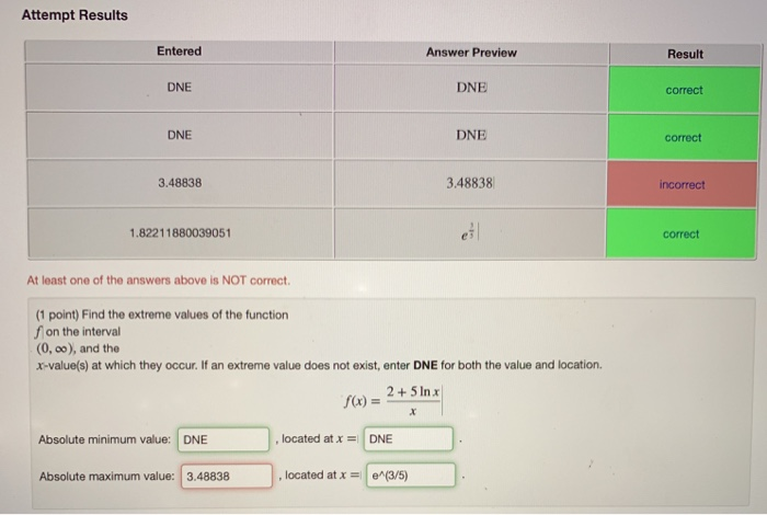 Dne Math Answer Solved Attempt Results Entered Answer Preview Result DNE DNE | Chegg.com