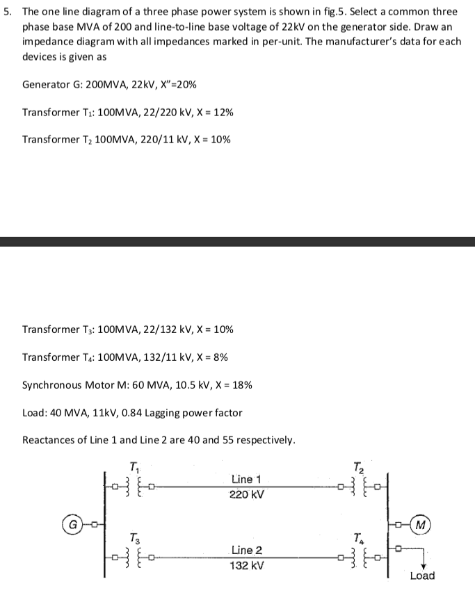 Solved The one line diagram of a three phase power system is | Chegg.com