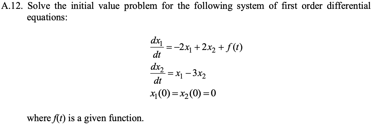 Solved A.12. Solve the initial value problem for the | Chegg.com