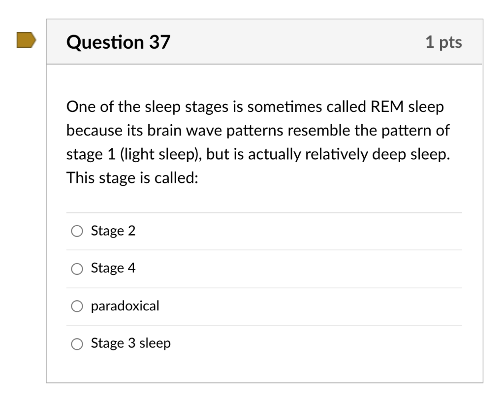 Solved Question 37 1 pts One of the sleep stages is | Chegg.com