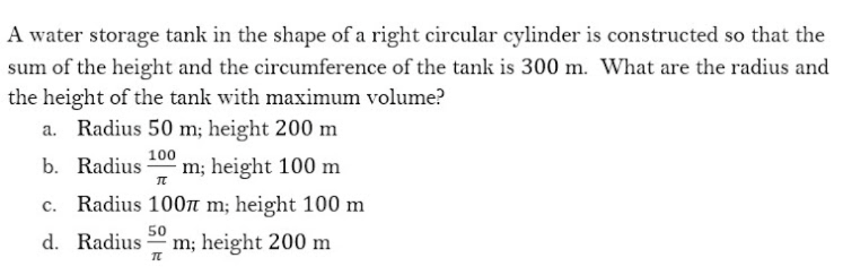 Solved A water storage tank in the shape of a right circular | Chegg.com