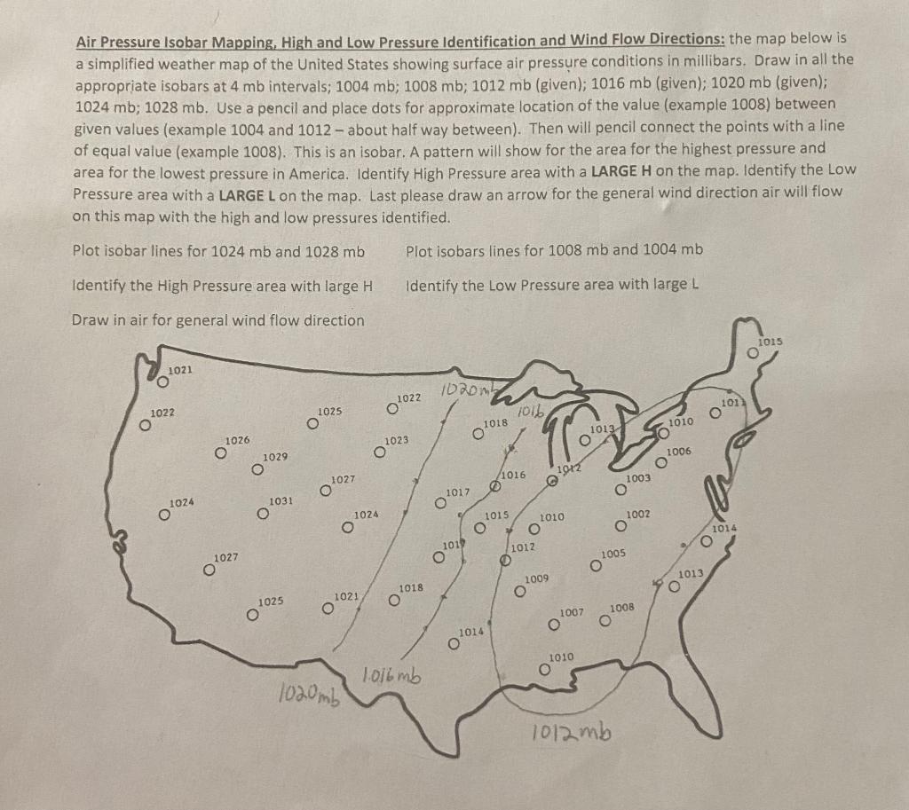 Solved Air Pressure Isobar Mapping, High and Low Pressure | Chegg.com