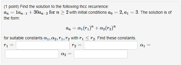 Solved (1 point) Find the solution to the following Ihcc | Chegg.com