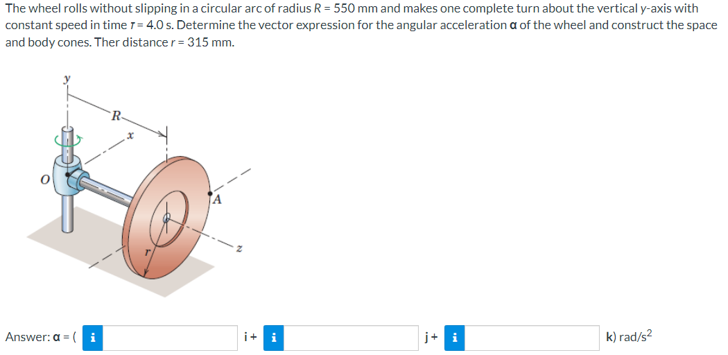 Solved The wheel rolls without slipping in a circular arc of | Chegg.com