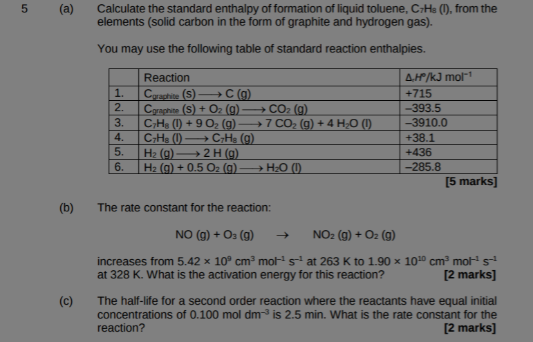 Solved 5 (a) Calculate the standard enthalpy of formation of | Chegg.com