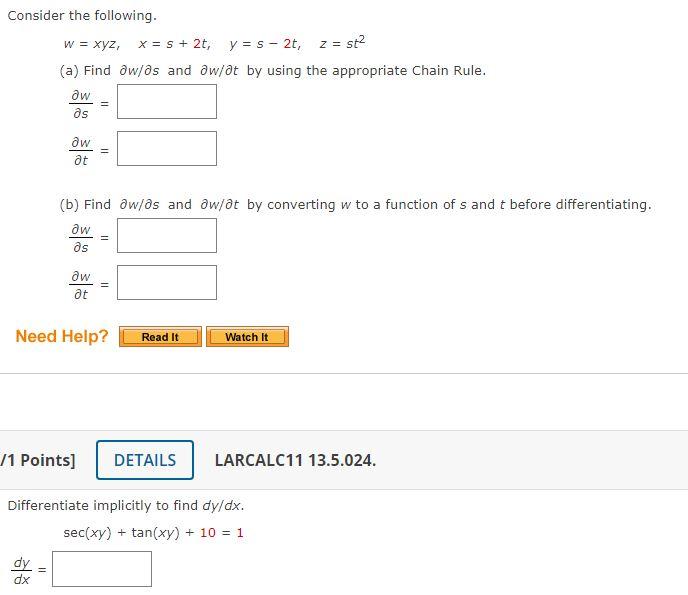 Solved Consider The Following Wxyzxs2tys−2tzst2 A 4472