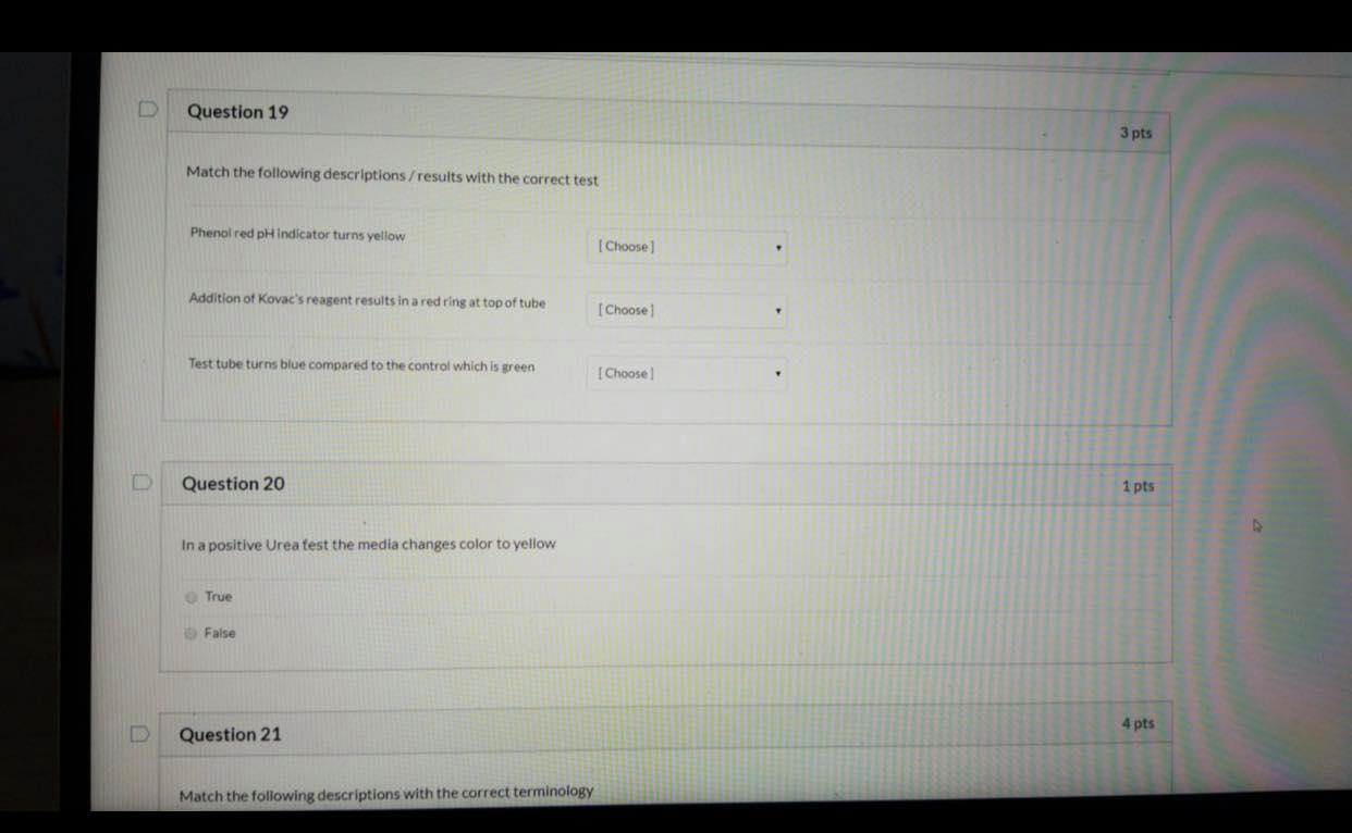 Solved Question 19 3 pts Match the following descriptions | Chegg.com