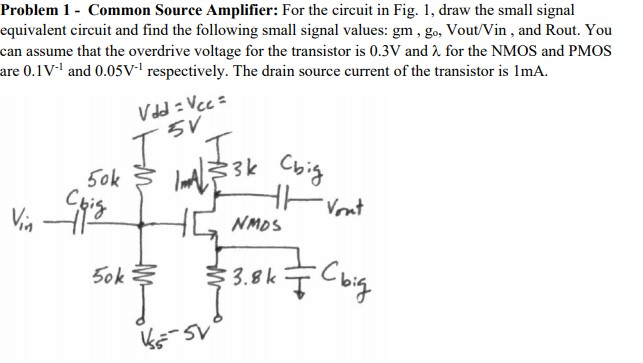 Solved Problem 1 Common Source Amplifier: For the circuit in | Chegg.com