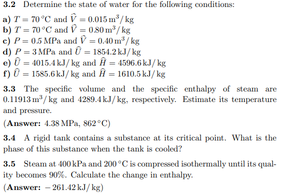 Solved 3 2 Determine The State Of Water For The Following Chegg Com