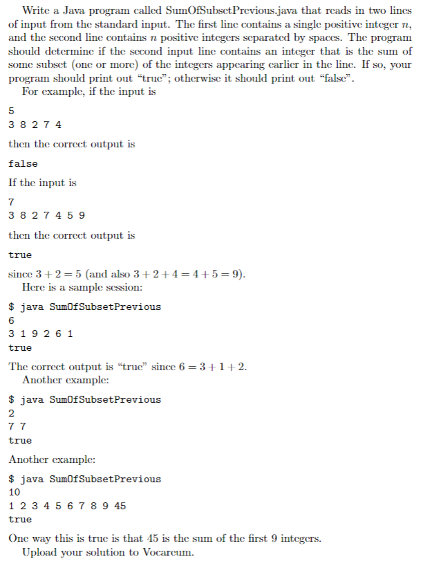 Solved Write a Java program called SumOfSubsetPrevious.java | Chegg.com