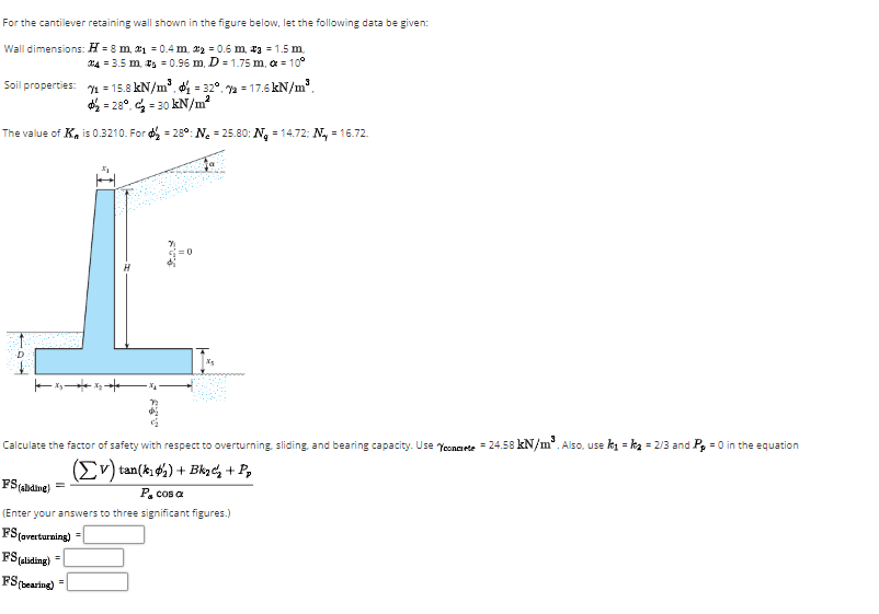 Solved For the cantilever retaining wall shown in the figure | Chegg.com