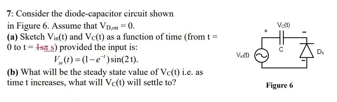 Solved 7: Consider the diode-capacitor circuit shown in | Chegg.com