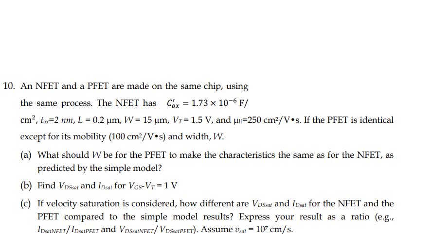 Solved 0. An NFET and a PFET are made on the same chip, | Chegg.com