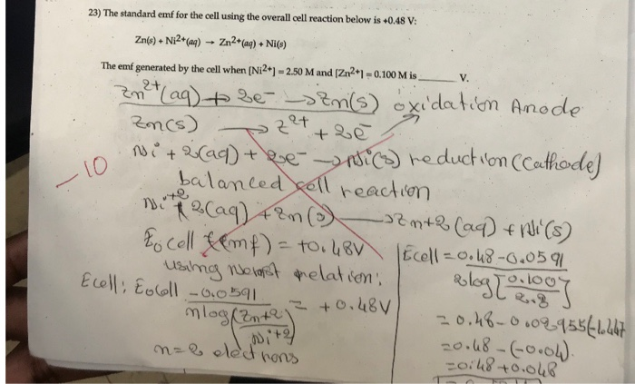 Solved 23) The standard emf for the cell using the overall | Chegg.com