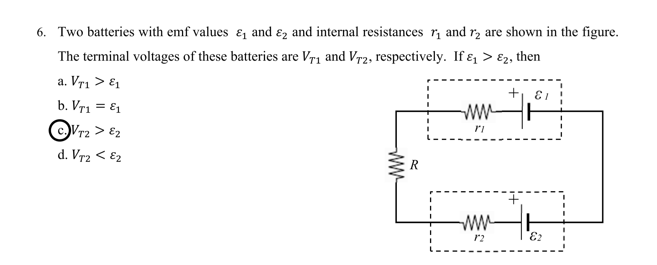 Solved 6. Two batteries with emf values ₁ and ₂ and internal | Chegg.com