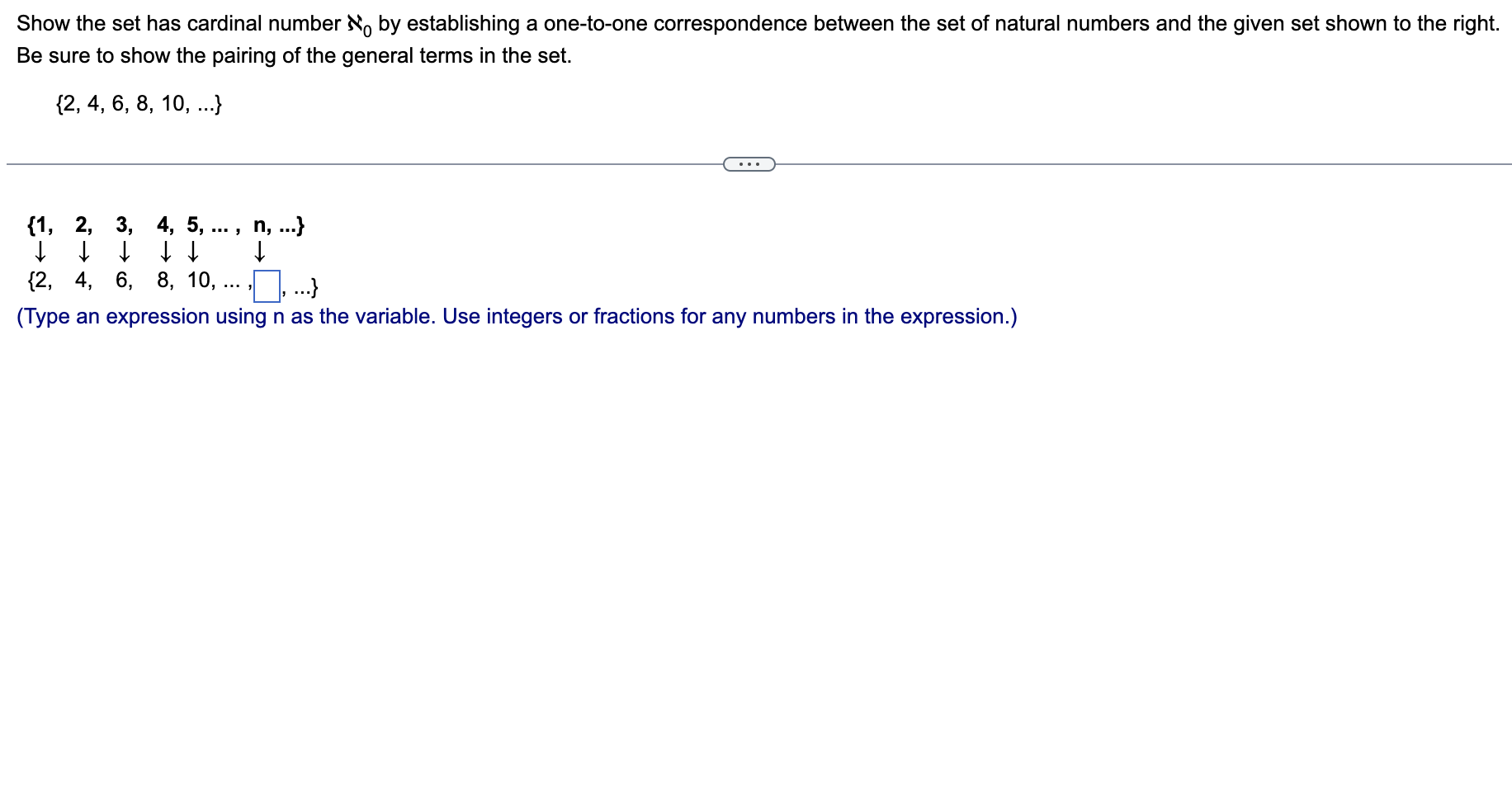 Solved Show the set has cardinal number ℵ0 by establishing a | Chegg.com