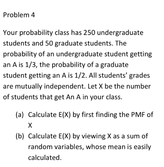 Solved Your Probability Class Has 250 Undergraduate Students | Chegg.com