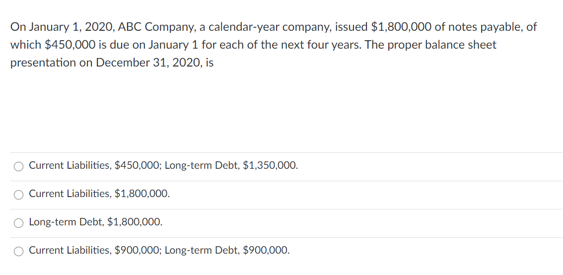 Solved On January 1, 2020, ABC Company, a calendaryear