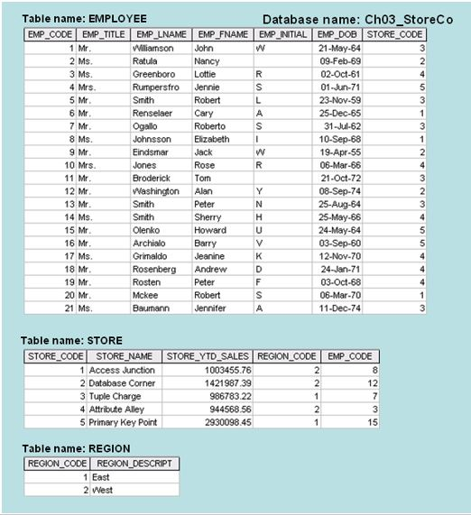 Solved Table name: EMPLOYEE Database name: Ch03 StoreCo EMP | Chegg.com