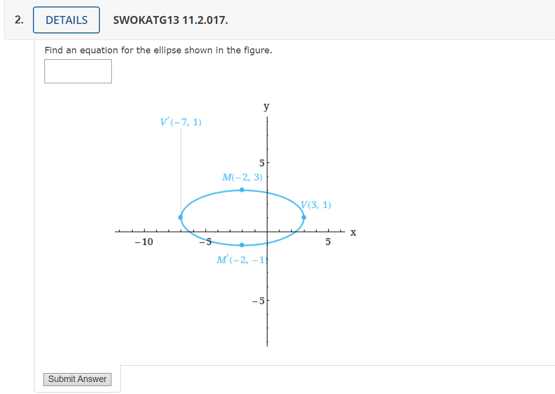 Solved SWOKATG13 11.2.017. Find an equation for the ellipse | Chegg.com