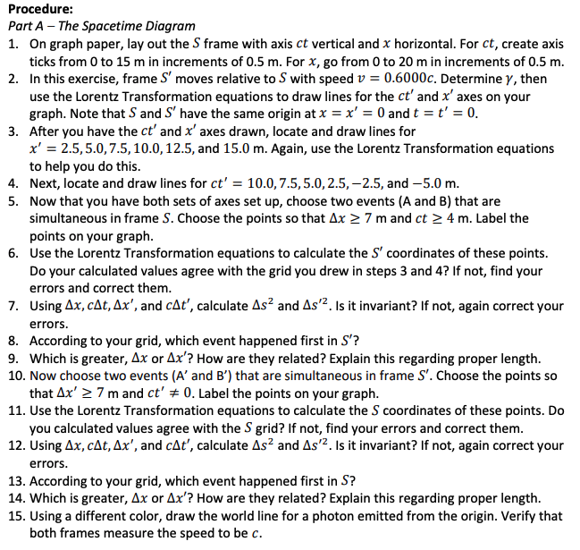 Solved Procedure: Part A - The Spacetime Diagram 1. On graph | Chegg.com