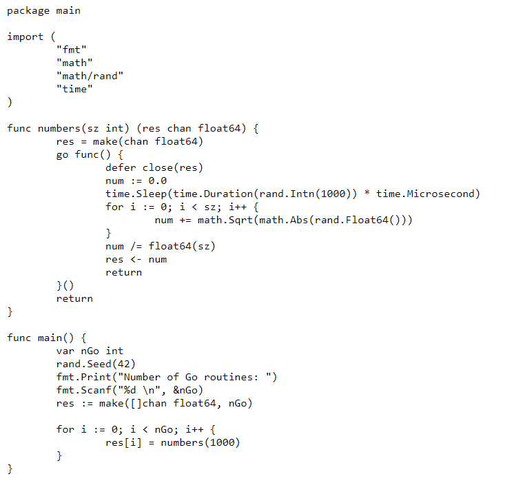 The following go program calculates the sum of the | Chegg.com