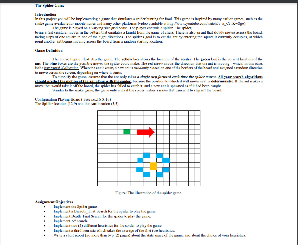 Solved The Spider Game Introduction In this project you will | Chegg.com