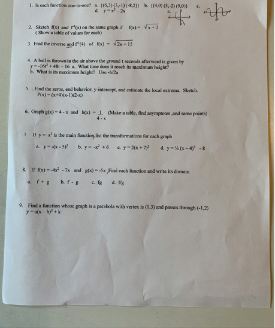 Solved 1 Is Each Function One To One A 6 3 3 1 Chegg Com