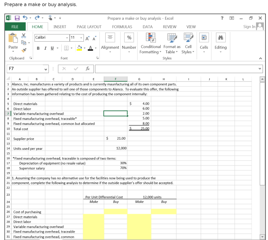 Solved Prepare A Make Or Buy Analysis. Prepare A Make Or Buy 